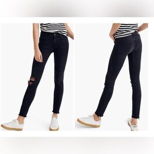 Madewell 9" High-Rise Skinny Black Raw Hem Vintage Faded Distressed Knees Sz 26